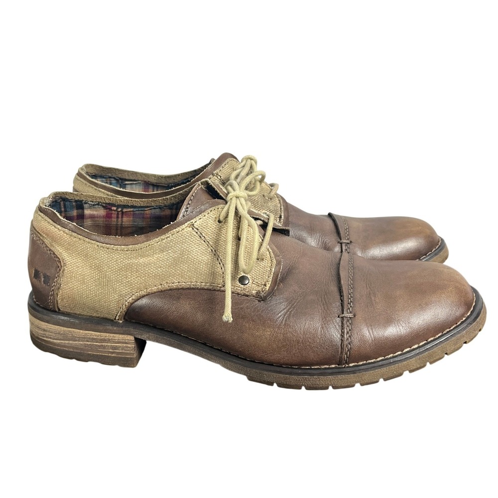 Bed Stu Repeal Mens Brown Leather Canvas Cap Toe Oxford Lug Sole Shoes Size 8
